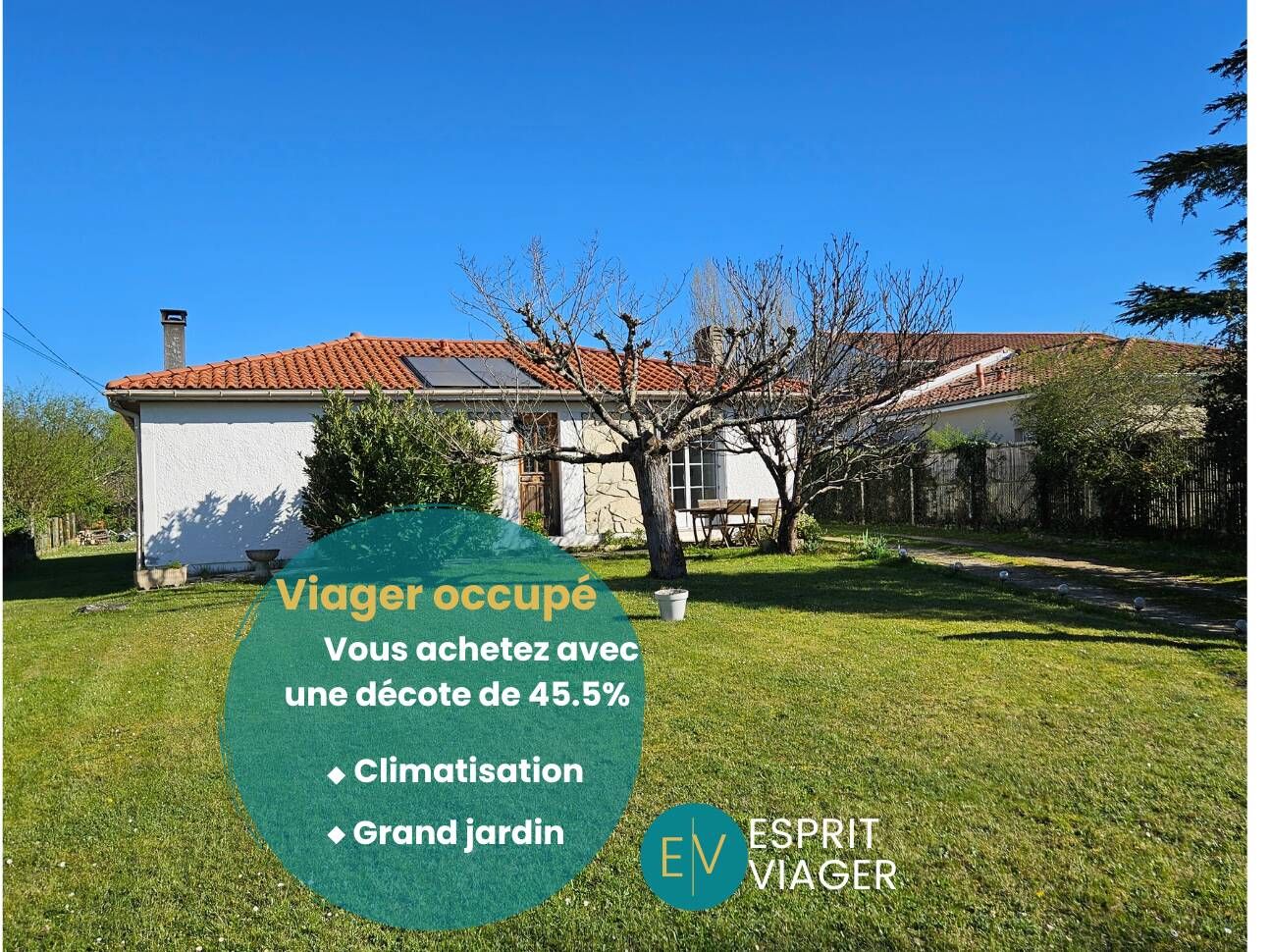 Maison 3 pièces - 84 m²- Bouquet sans rente 141 200 euros - Viager occupé - Tresses (33)  2 chambres - Homme 73 ans - Terrain 1 150m²